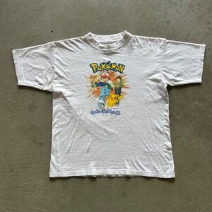 Vintage 90s Pokemon Shirt Size XL White 1999 Catch 'Em All Ash Ketchum Pikachu